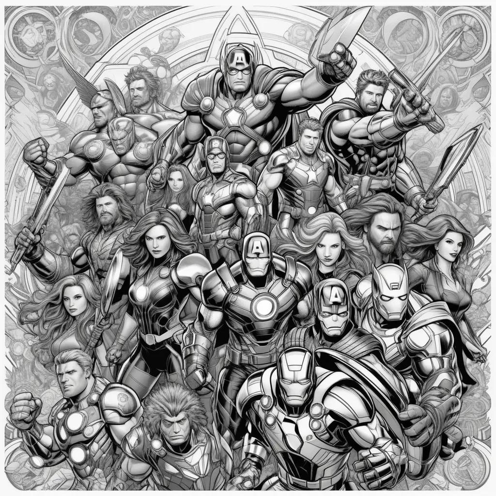 Black and white coloring pages of the Avengers