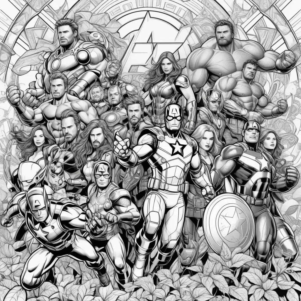 Black and white coloring pages of the Avengers