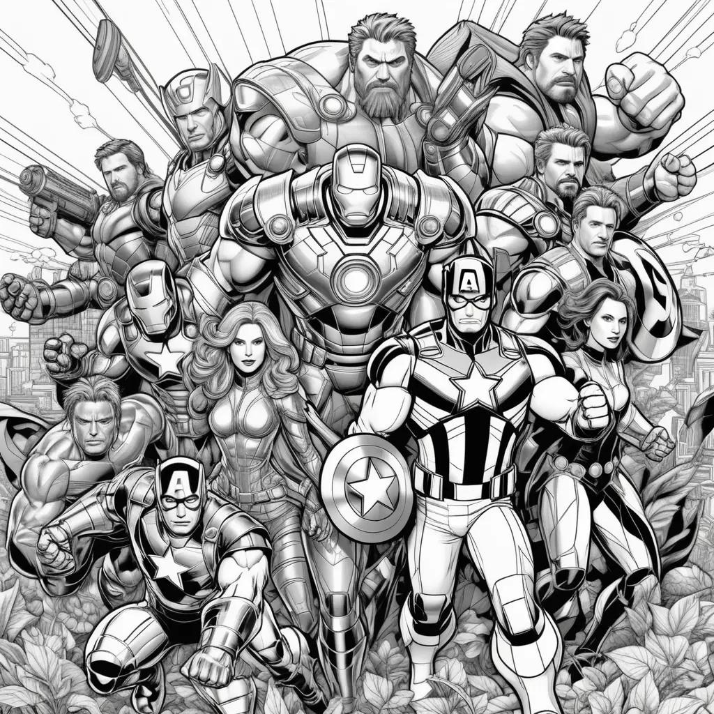 Black and white coloring pages of the Avengers