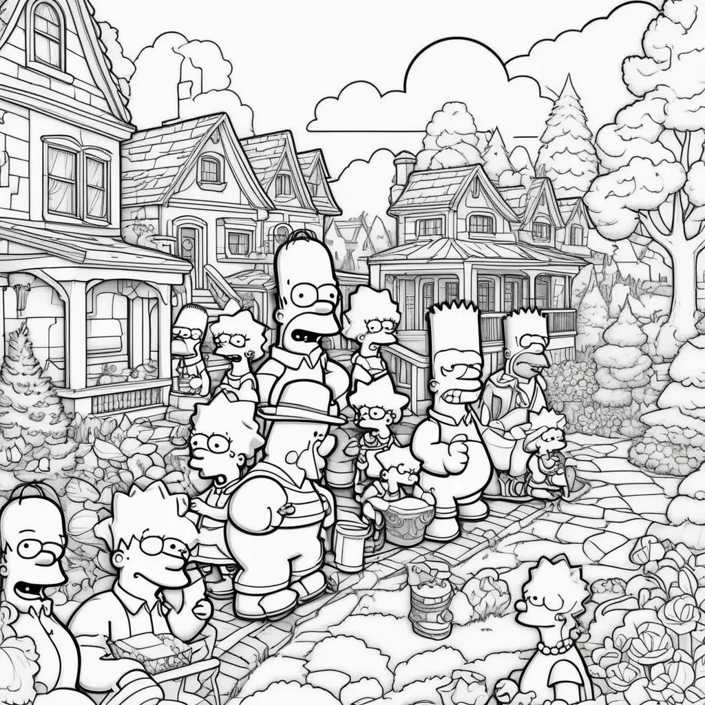 Black and white coloring pages of the Simpsons family