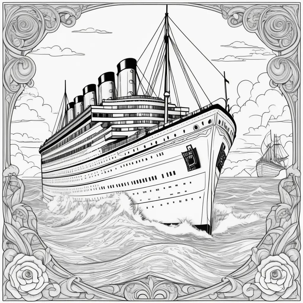 Black and white coloring pages of the Titanic