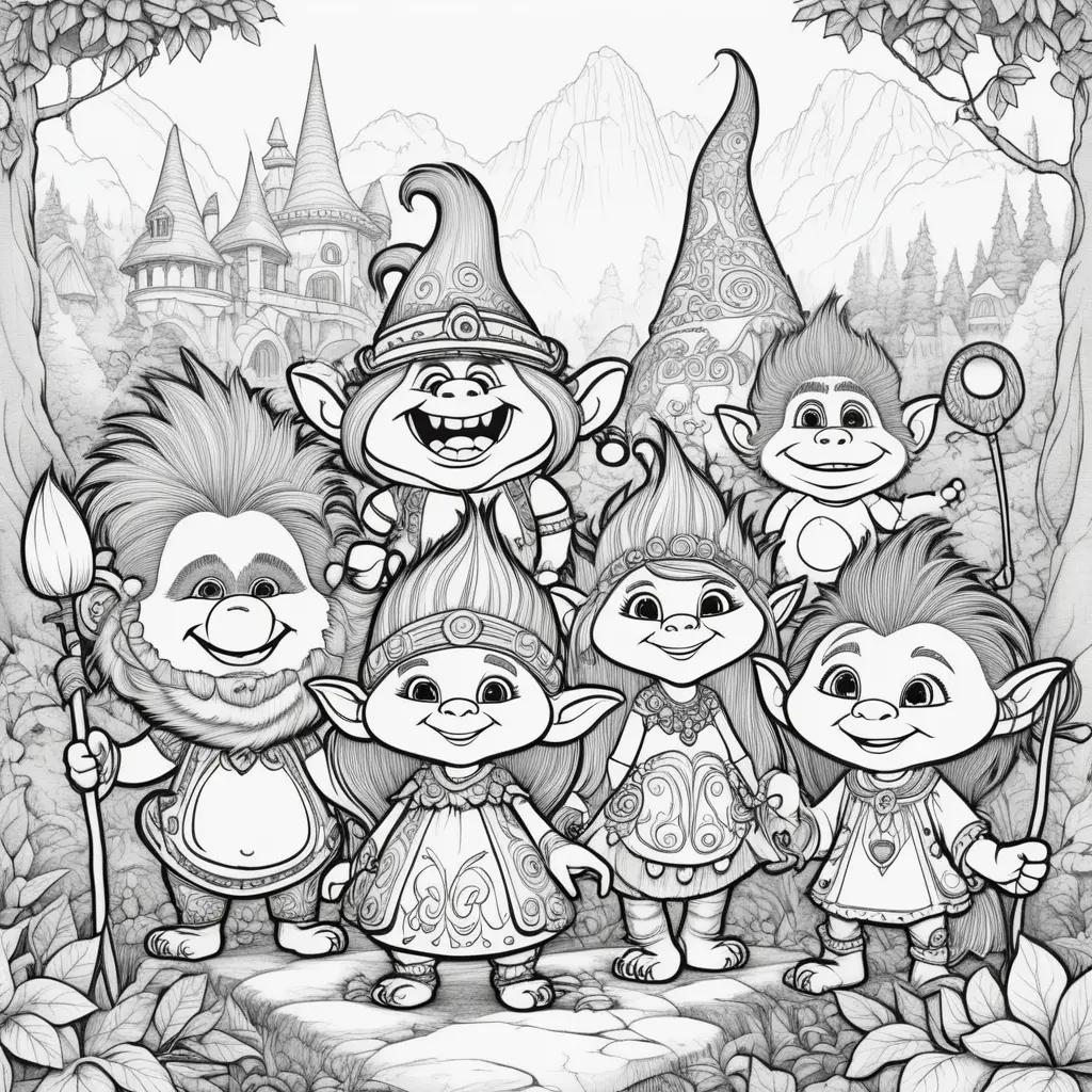 Black and white coloring pages of the Trolls movie