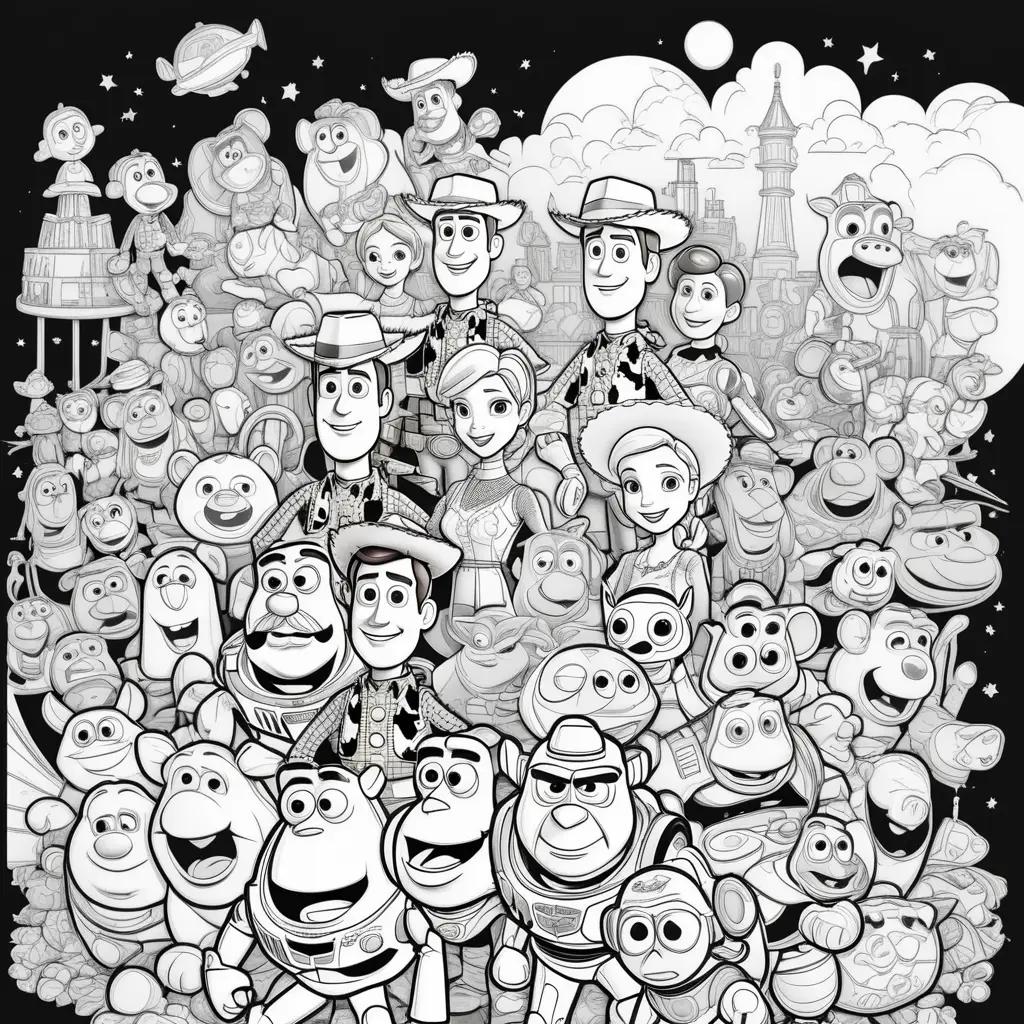 Black and white coloring pages of toy story characters