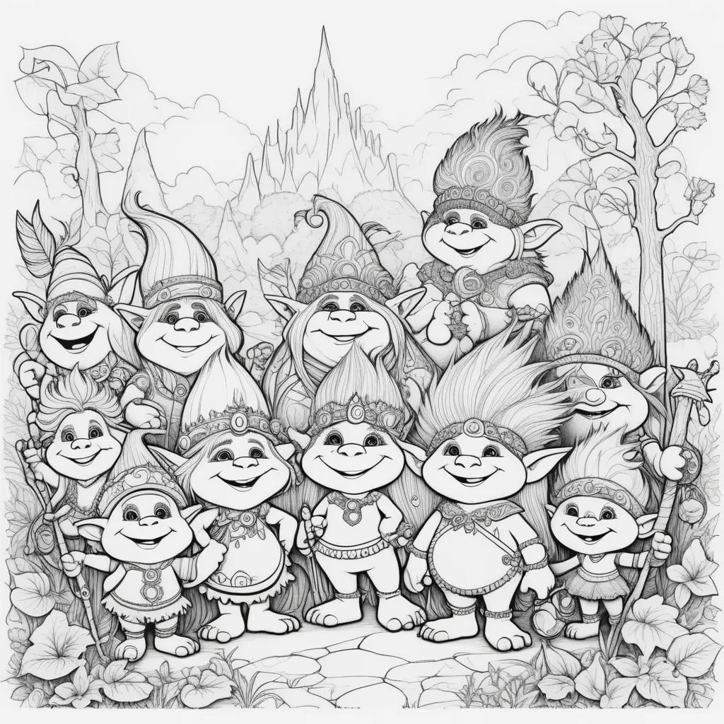 Black and white coloring pages of trolls