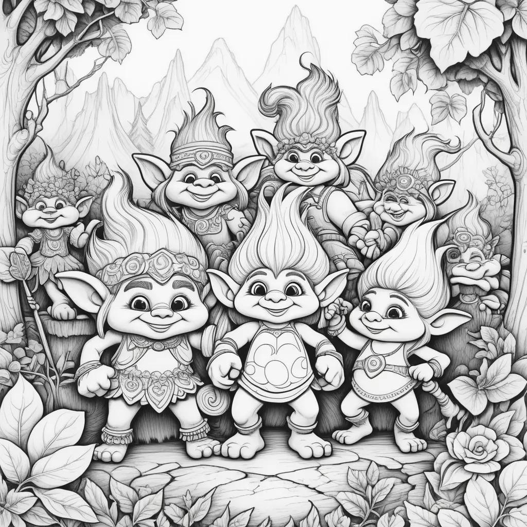 Black and white coloring pages of trolls