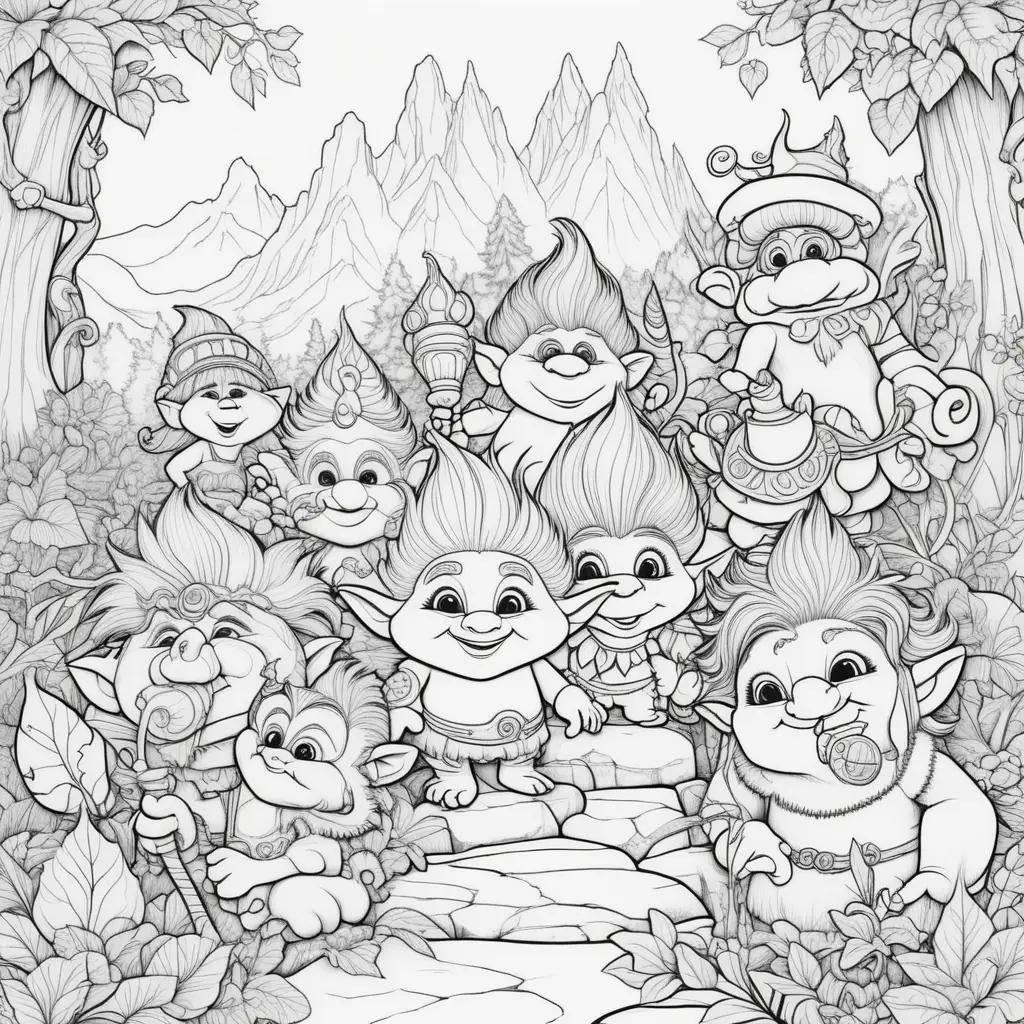 Black and white coloring pages of trolls