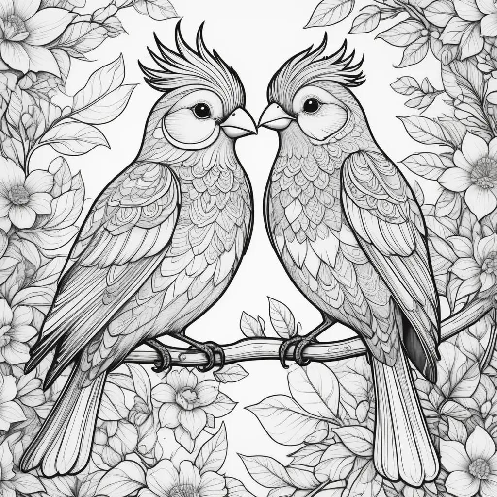 Black and white coloring pages of two birds