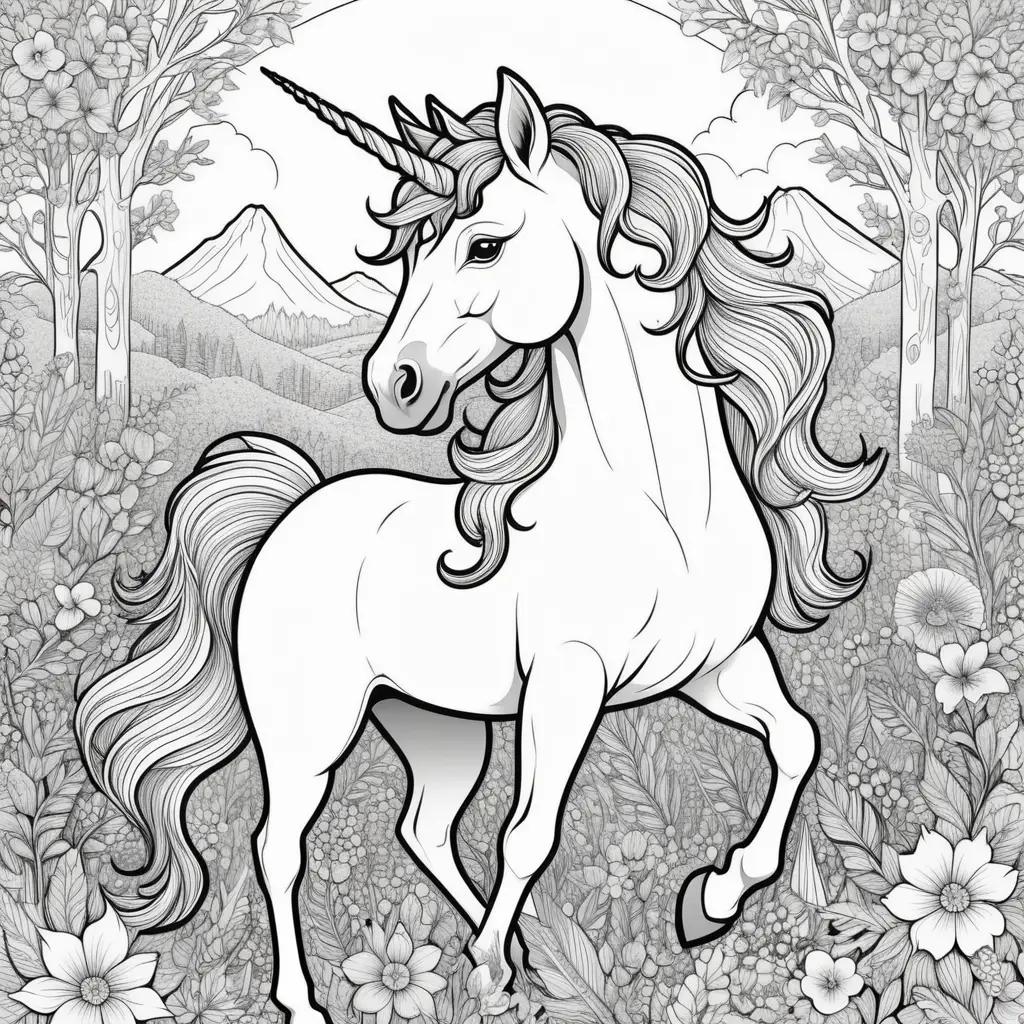 Black and white coloring pages of unicorns