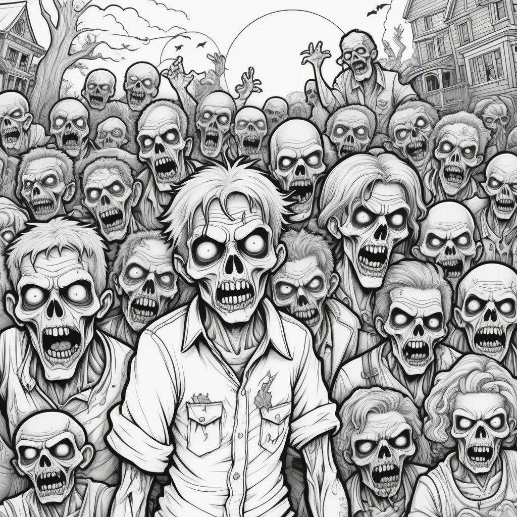 Black and white coloring pages of zombies