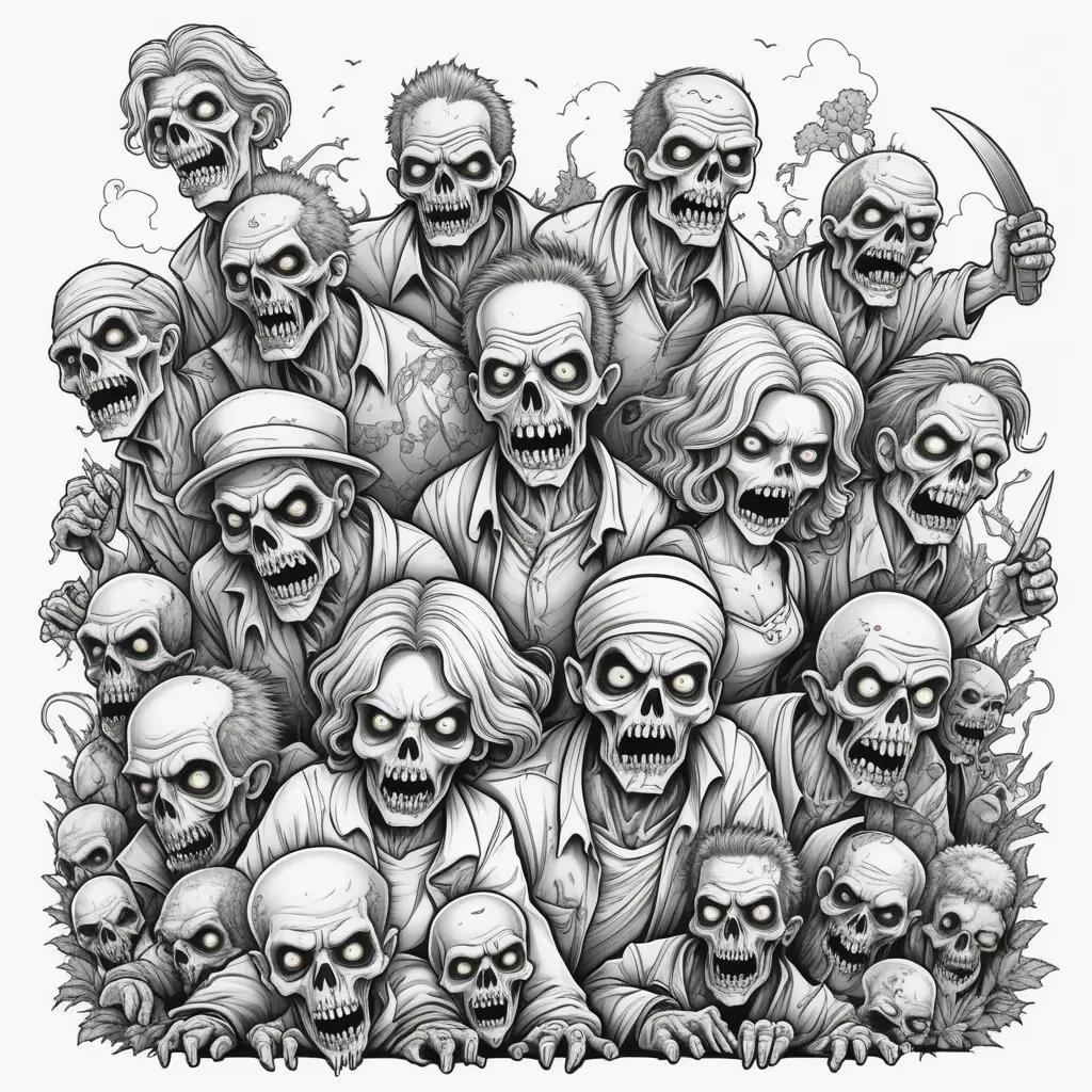 Black and white coloring pages of zombies