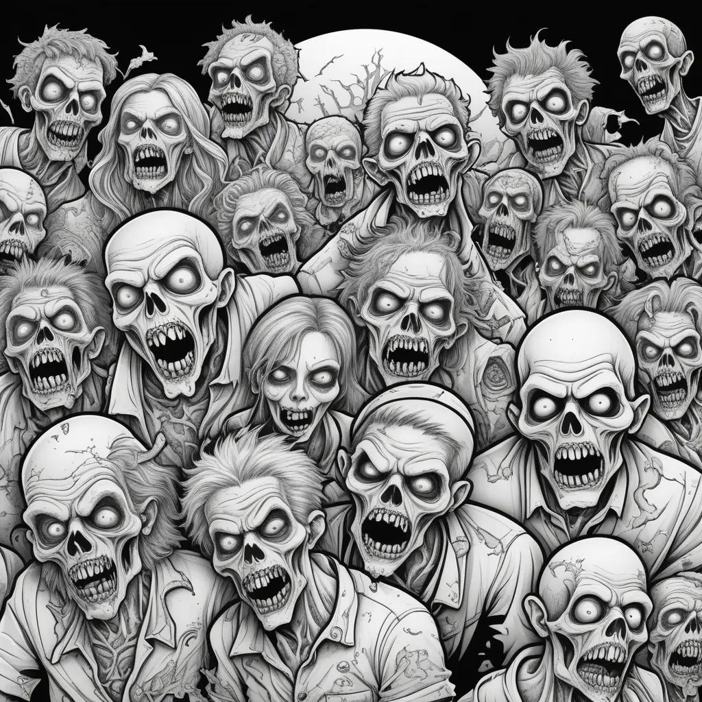 Black and white coloring pages of zombies