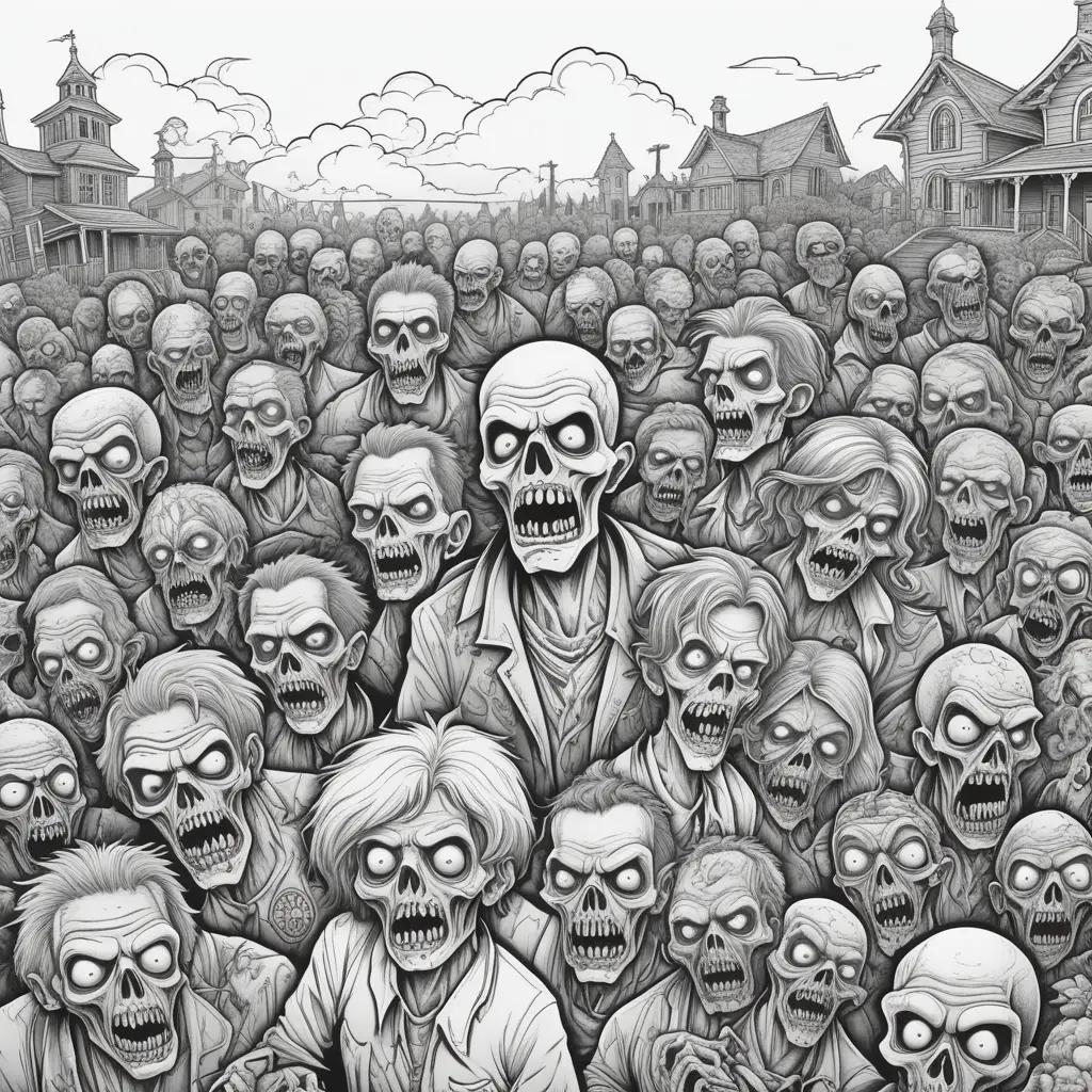 Black and white coloring pages of zombies