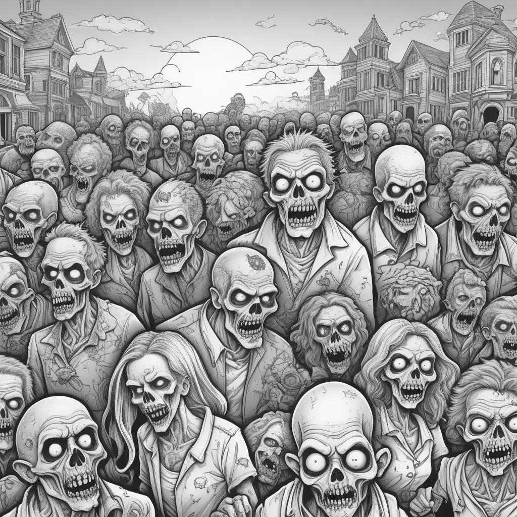 Black and white coloring pages of zombies