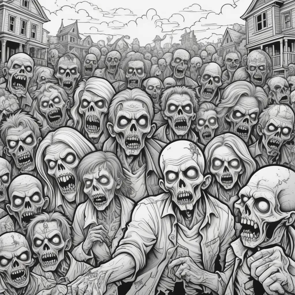 Black and white coloring pages of zombies