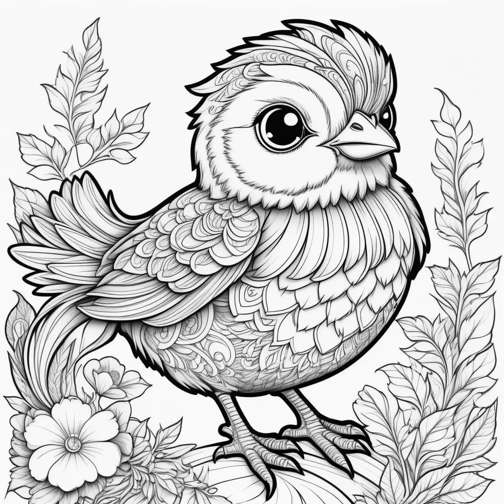 Black and white coloring pages with a cute chick