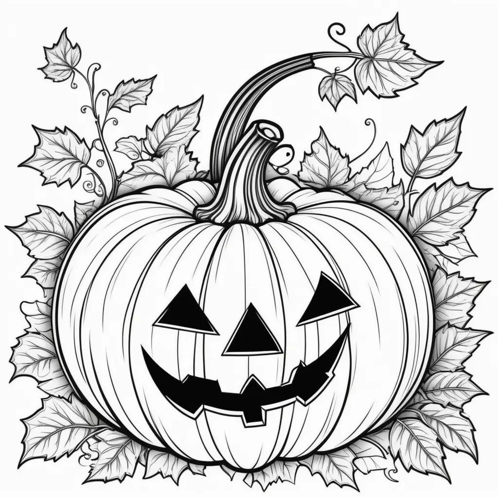 Black and white coloring pages with a pumpkin