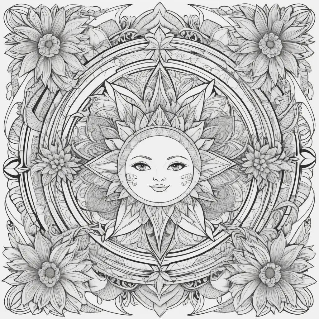 Black and white coloring pages with a woman and flowers