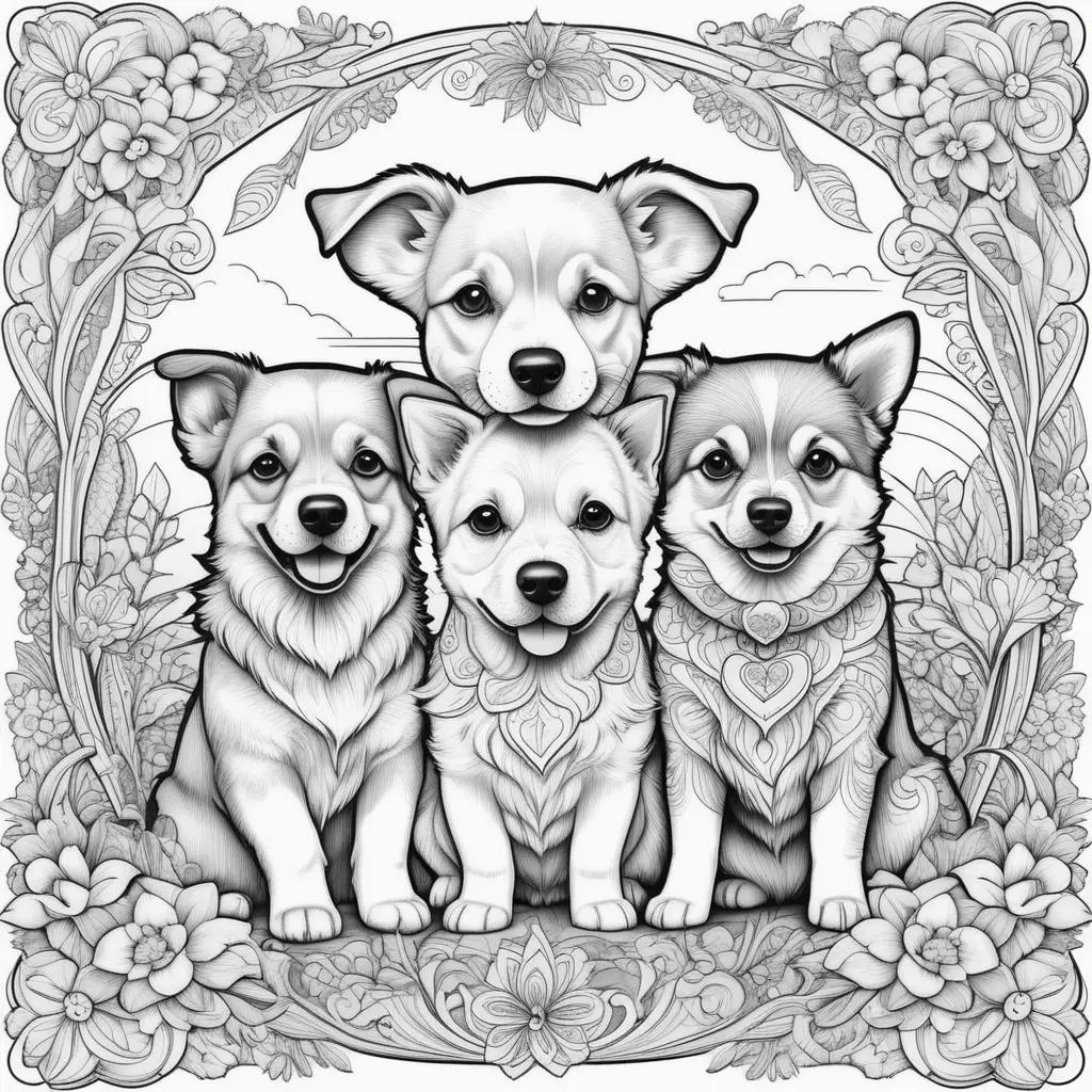 Black and white coloring pages with dogs