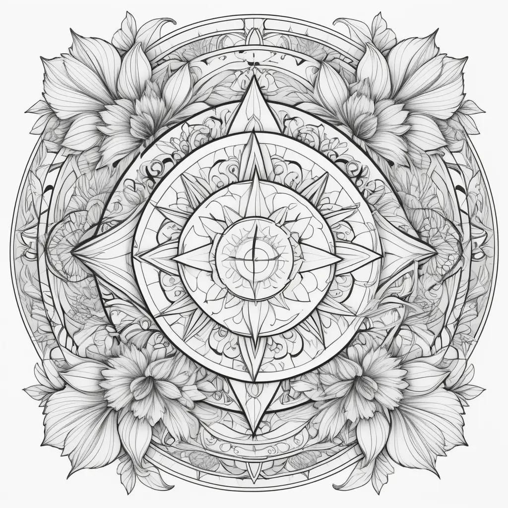 Black and white coloring pages with floral designs