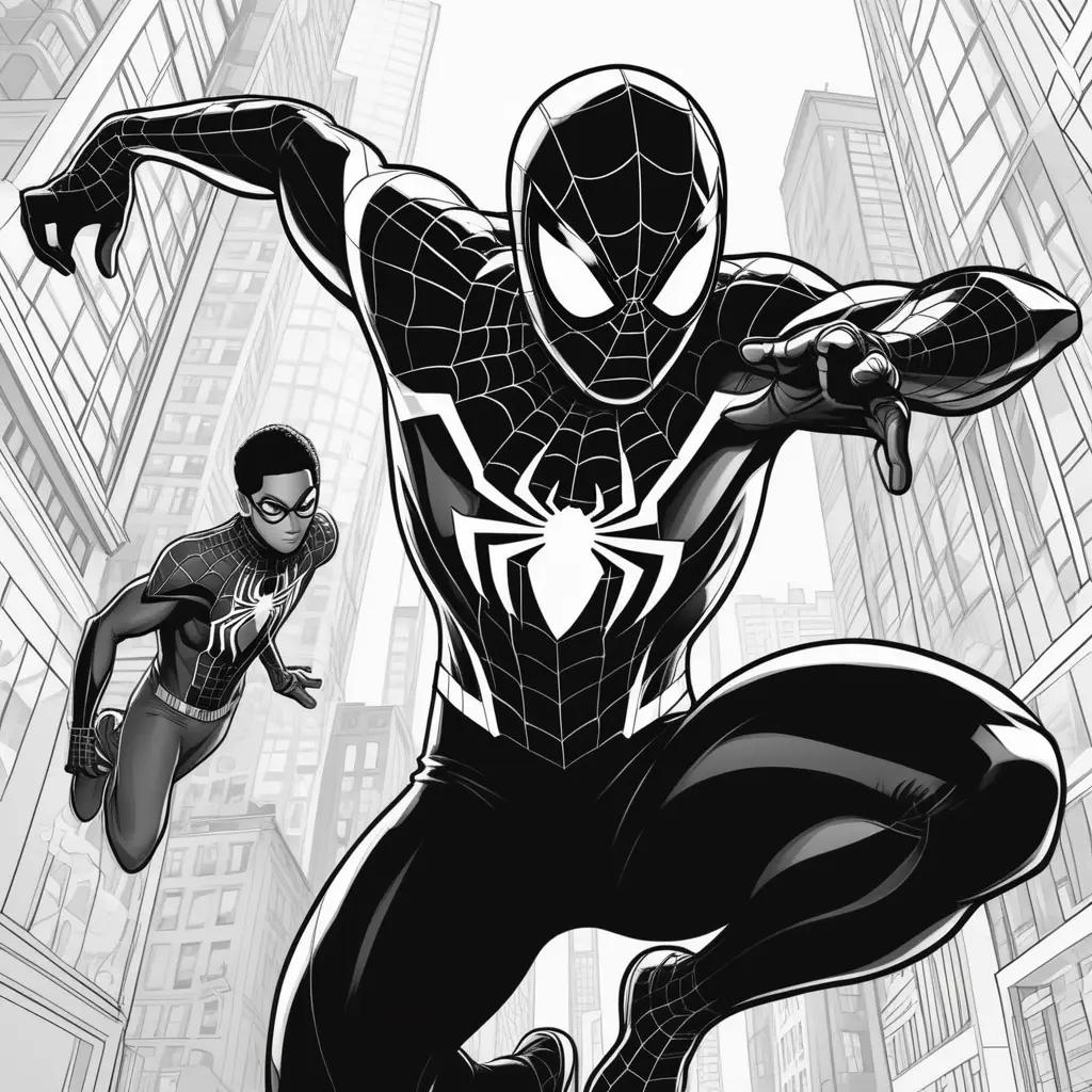 Black and white comic featuring Miles Morales and Spider-Man