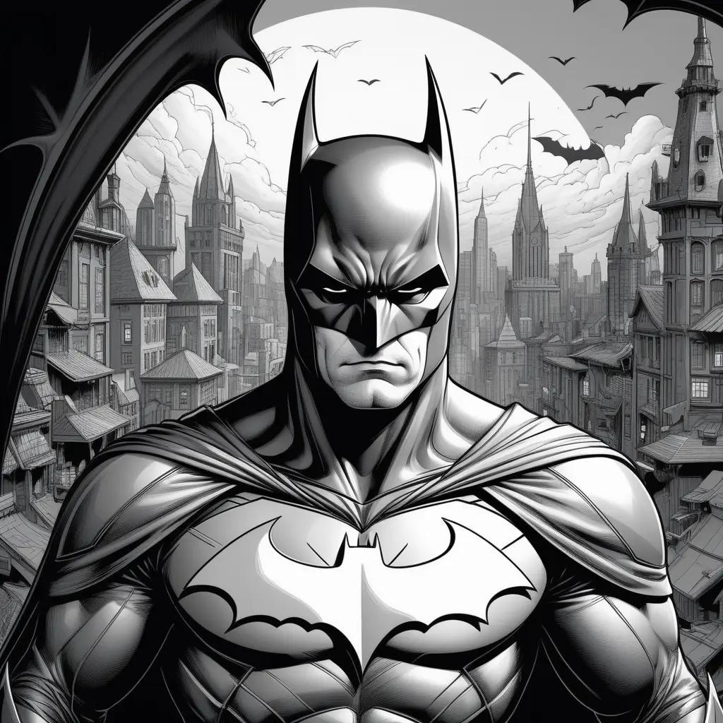 Black and white comic of Batman in city