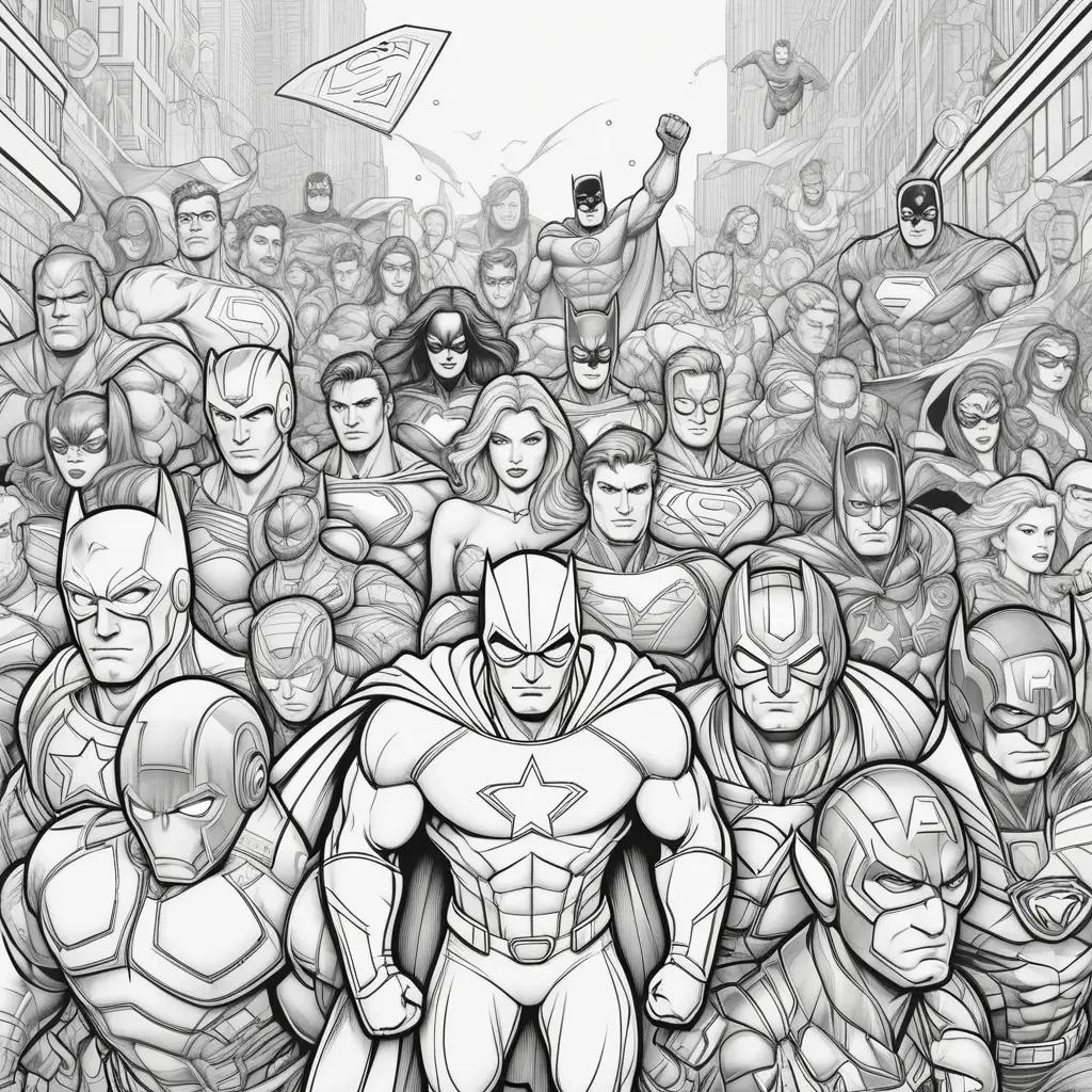 スーパーヒーローの白黒コミックページ