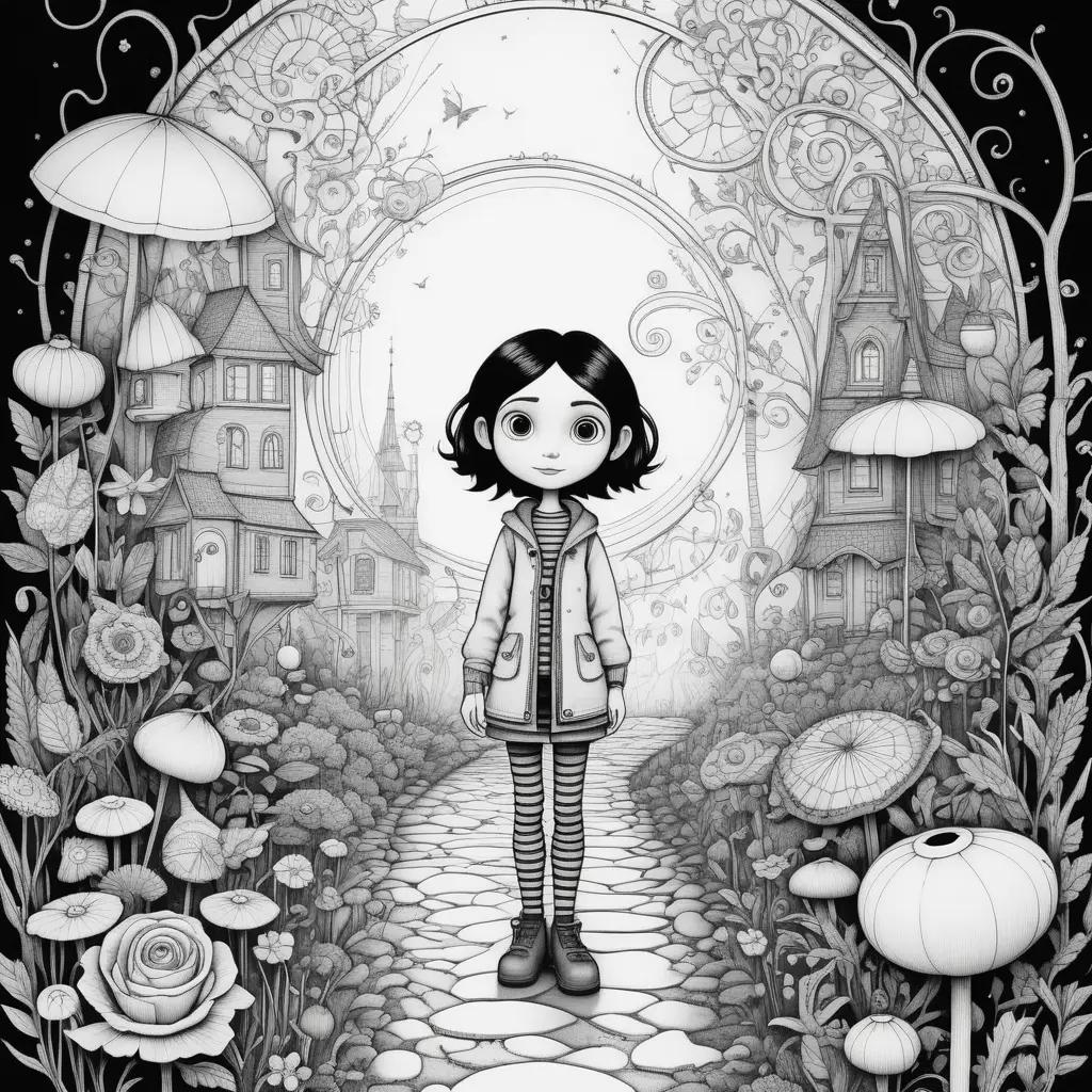 Black and white coraline coloring page