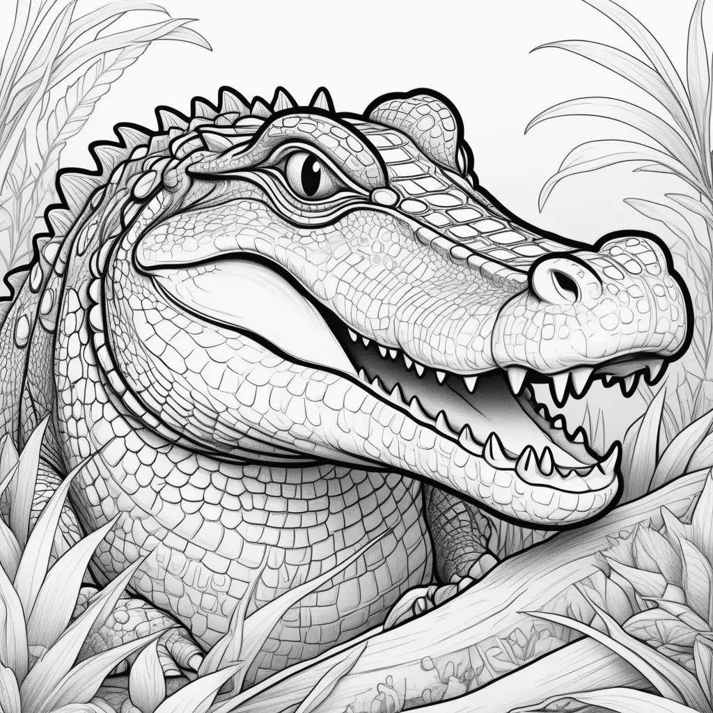 Black and white crocodile coloring pages with mouth open