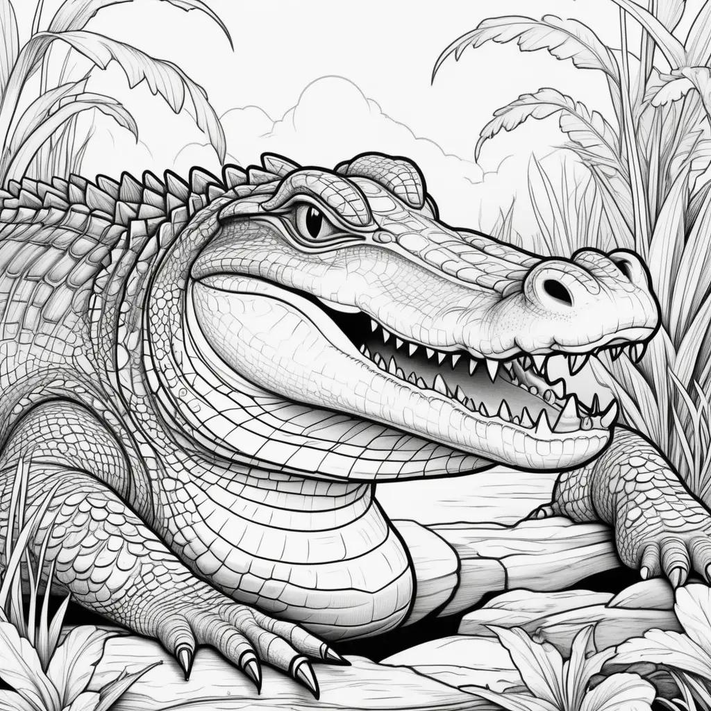 Black and white crocodile coloring pages with mouth open