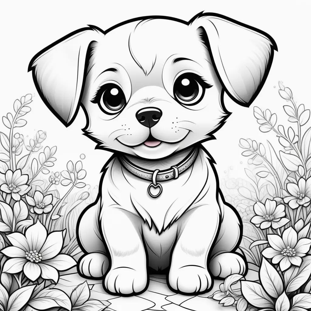 Black and white cute puppy color pages