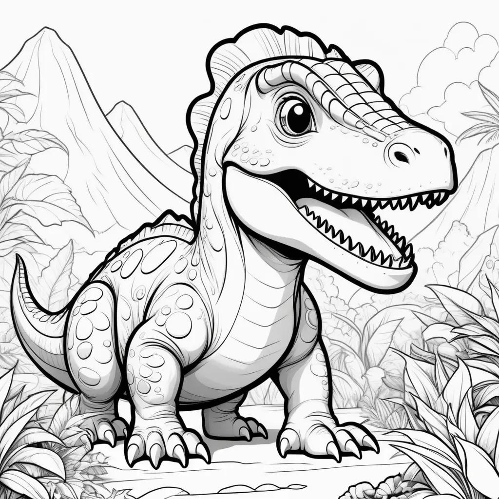 Black and white dinosaur color pages for kids