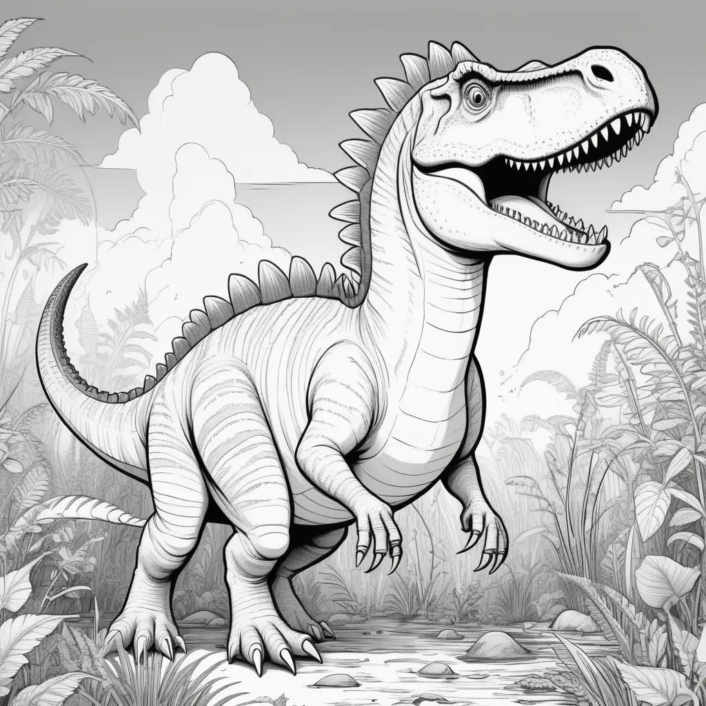 Black and white dinosaur coloring page of Spinosaurus