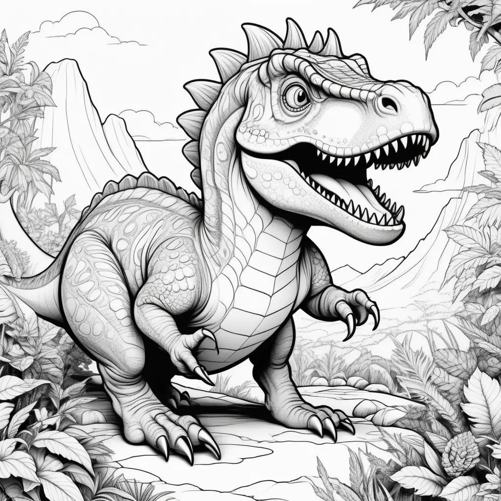 Black and white dinosaur coloring pages featuring a small one