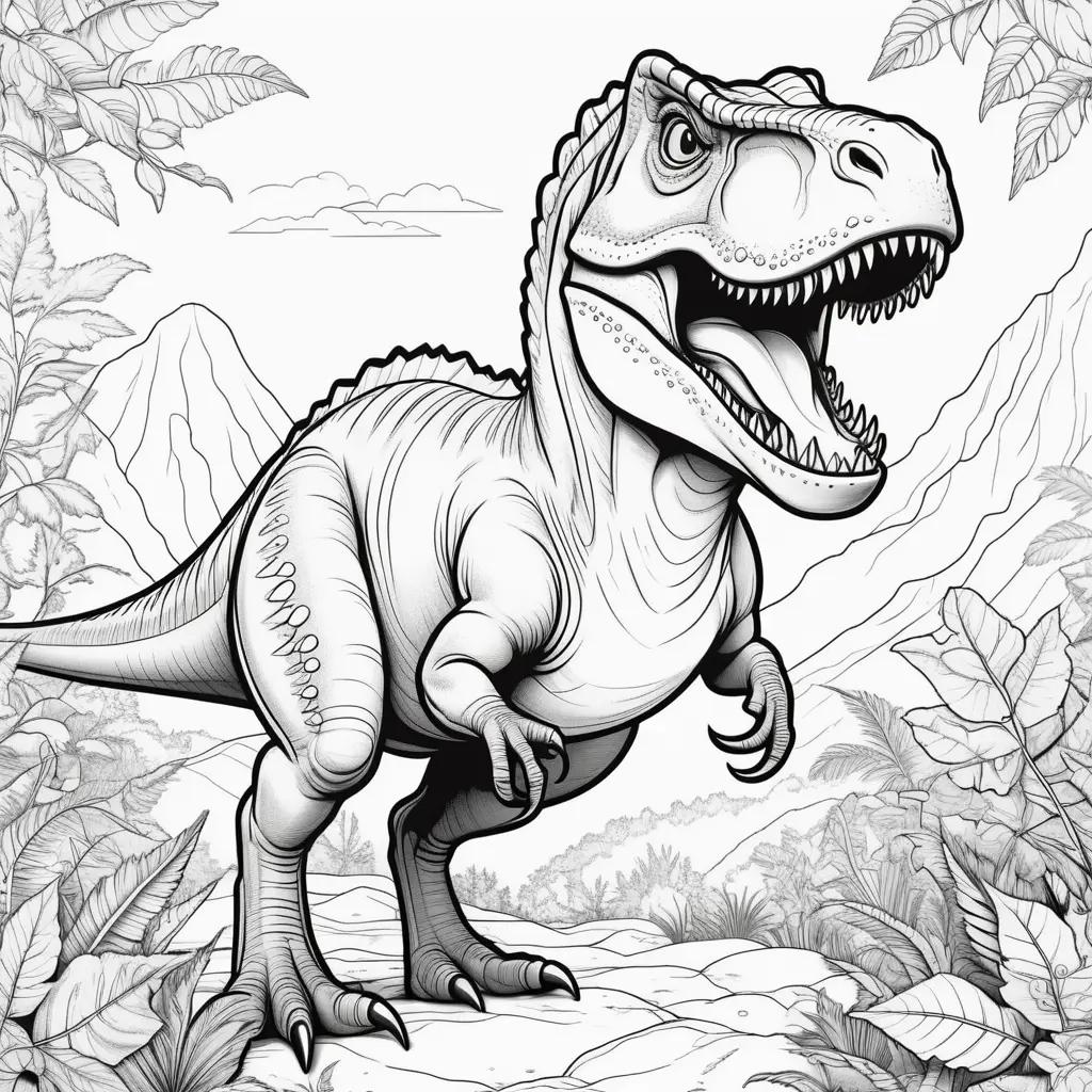 Black and white dinosaur coloring pages with a T-Rex