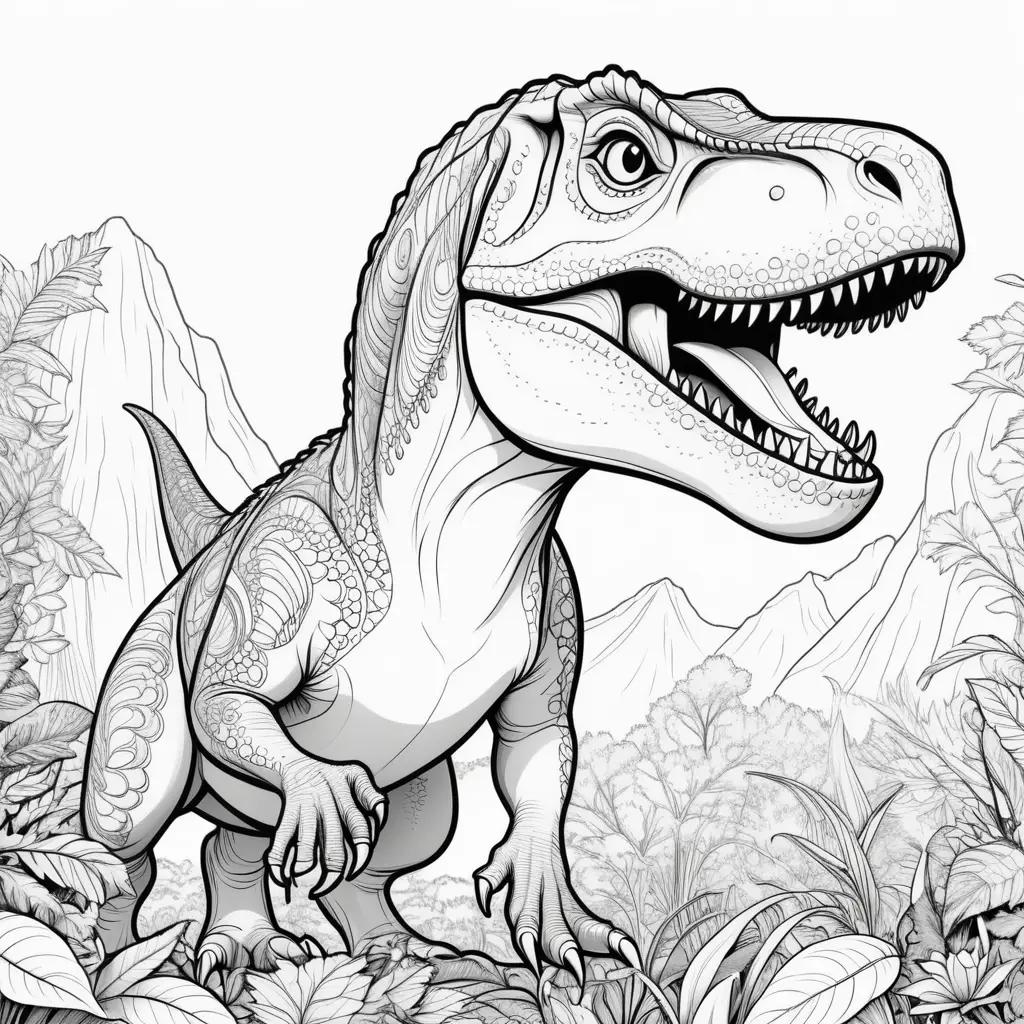 Black and white dinosaur coloring pages with leaves