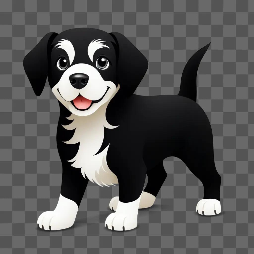 Black and white dog clipart on a gray background