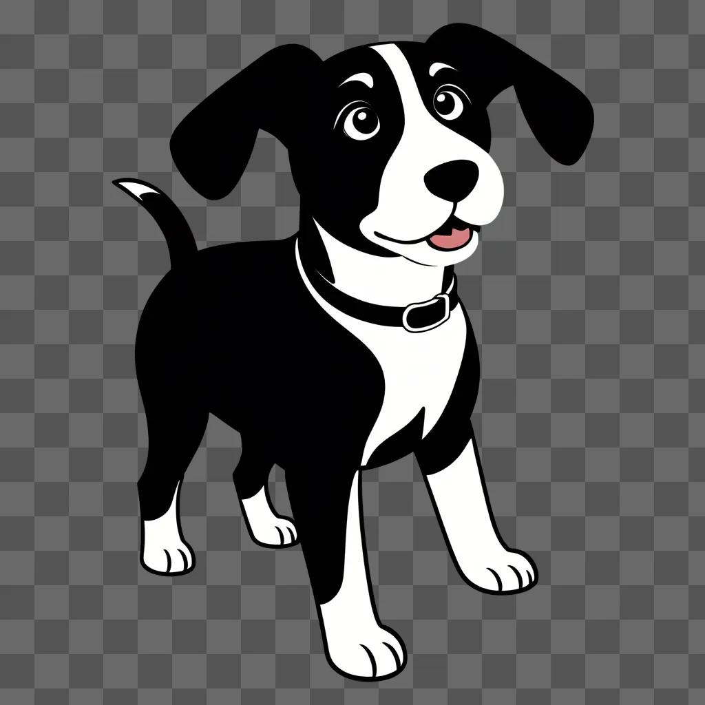 Black and white dog clipart with a happy expression