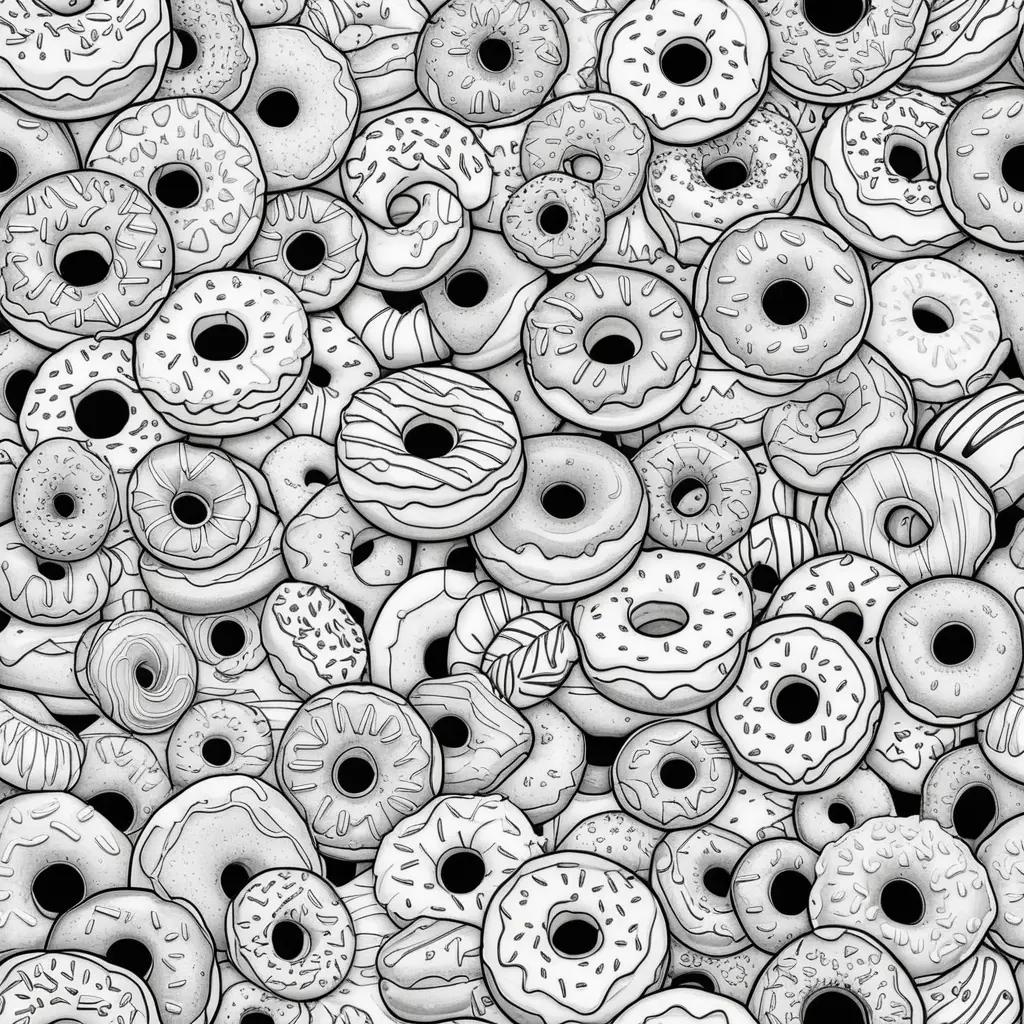 Black and white donut art with colorful dots