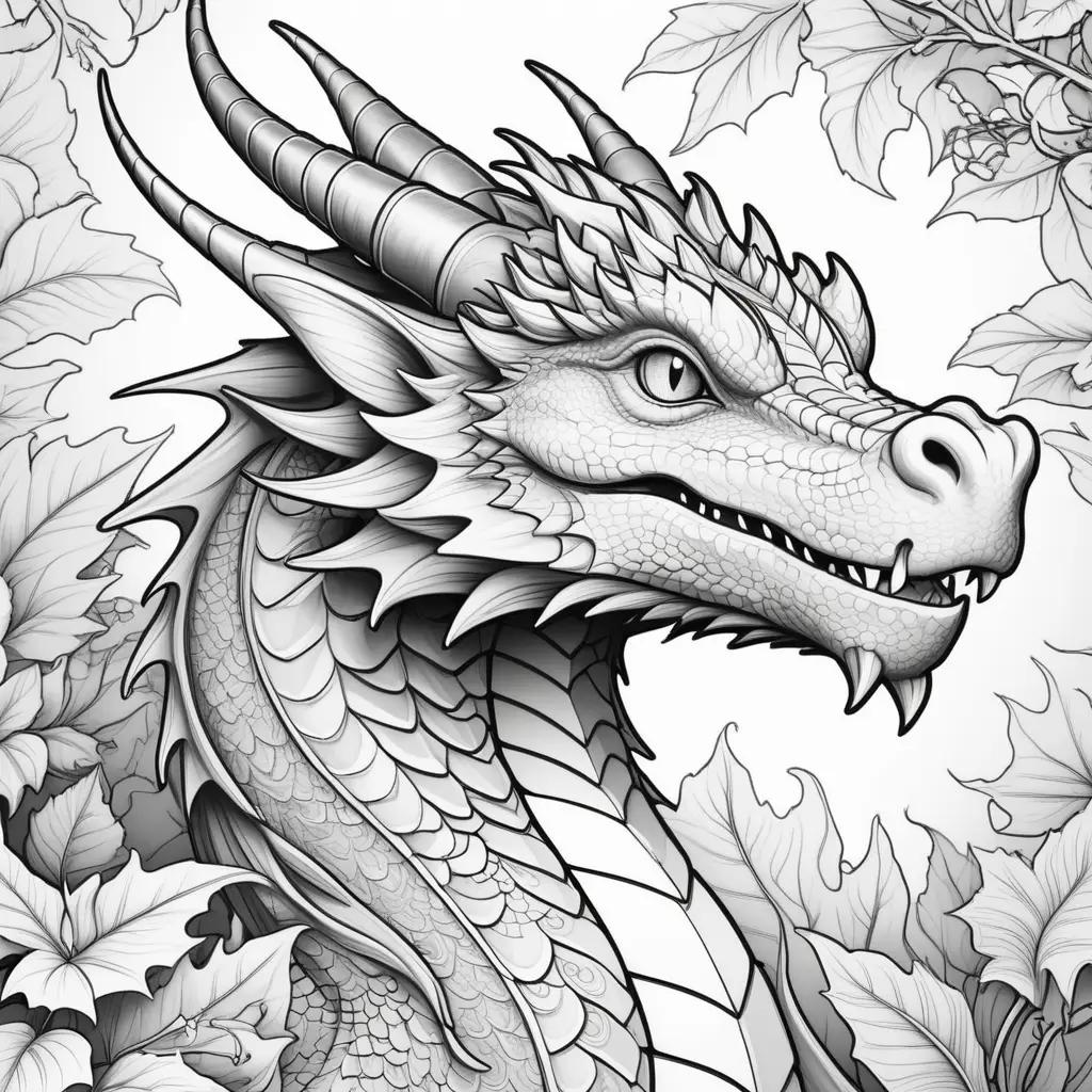 Black and white dragon coloring page for adults