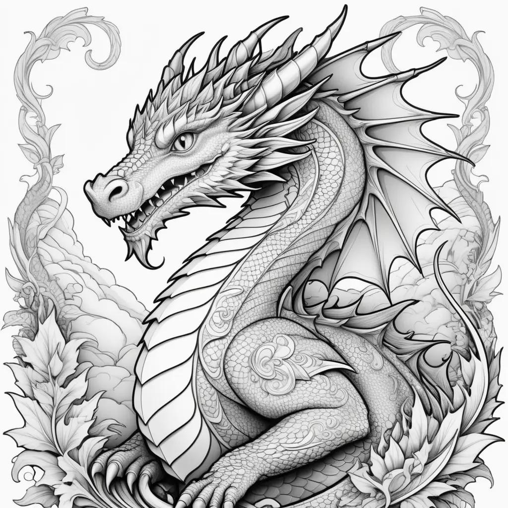 Black and white dragon coloring pages for adults