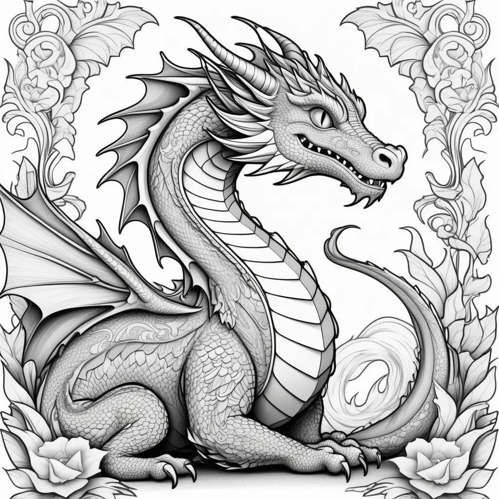 Black and white dragon coloring pages for adults