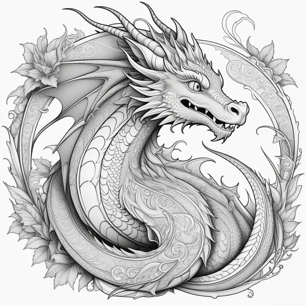 Black and white dragon coloring pages for adults