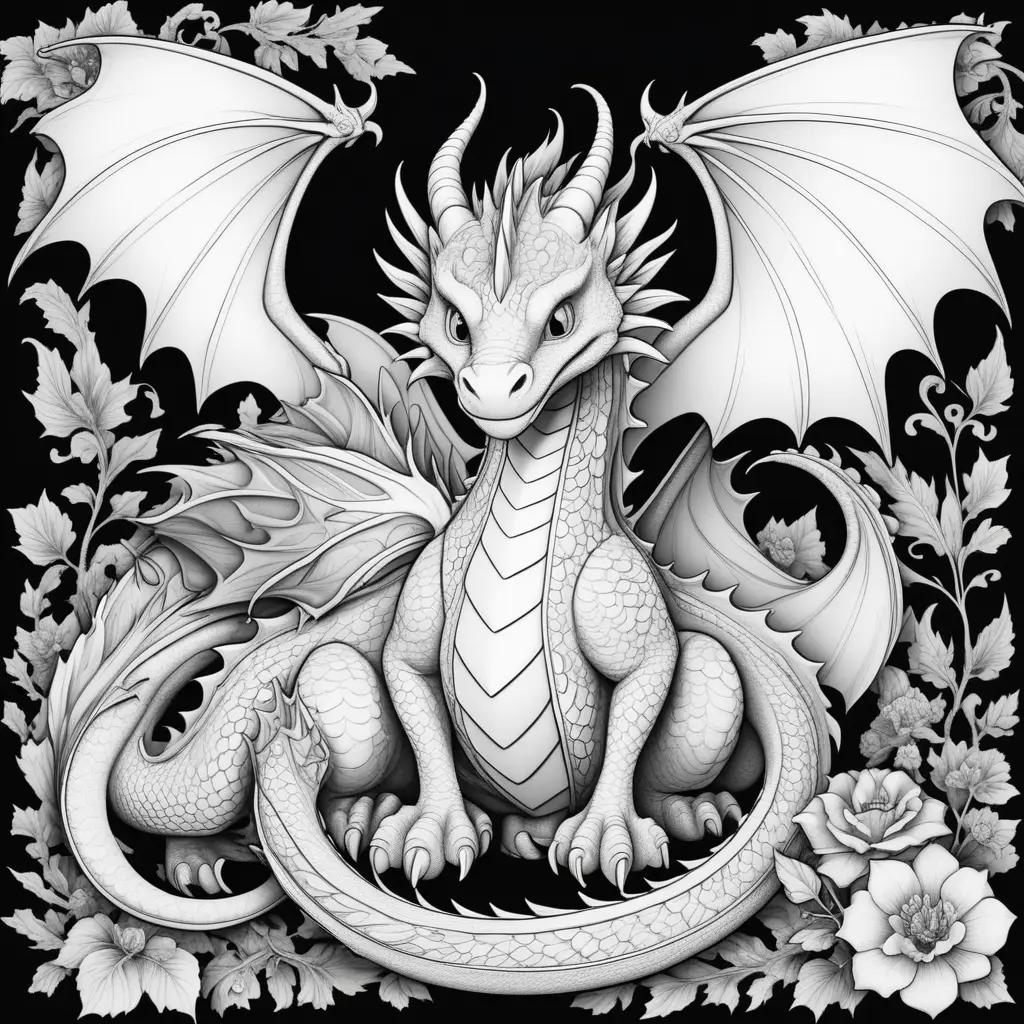 Black and white dragon coloring pages for kids