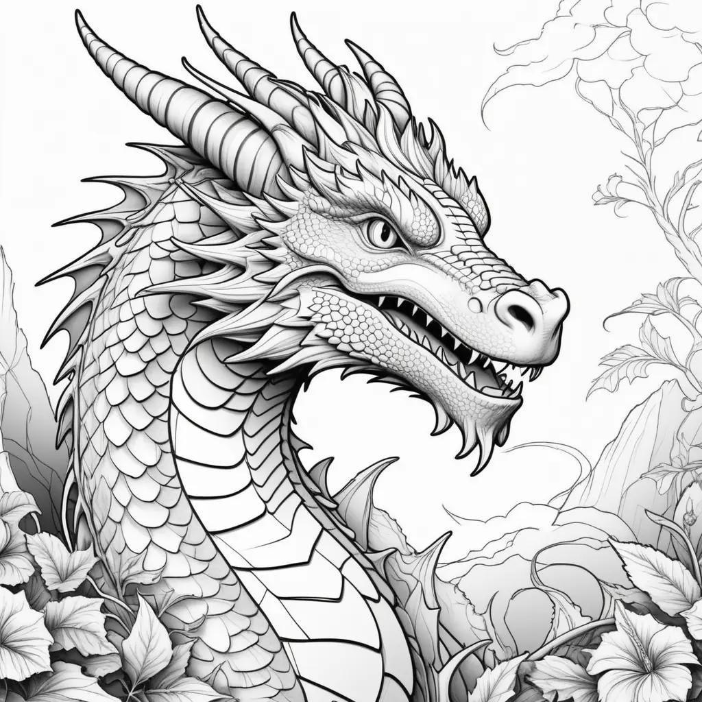 Black and white dragon coloring pages with flowers