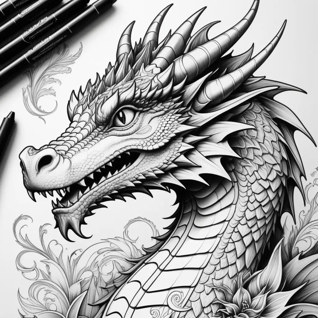 Black and white dragon drawing on white paper