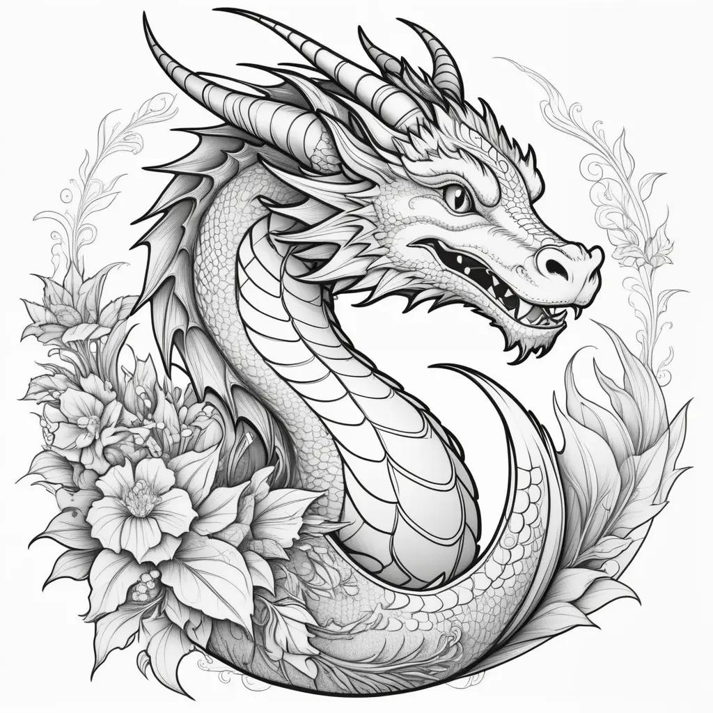 Black and white dragon print coloring page