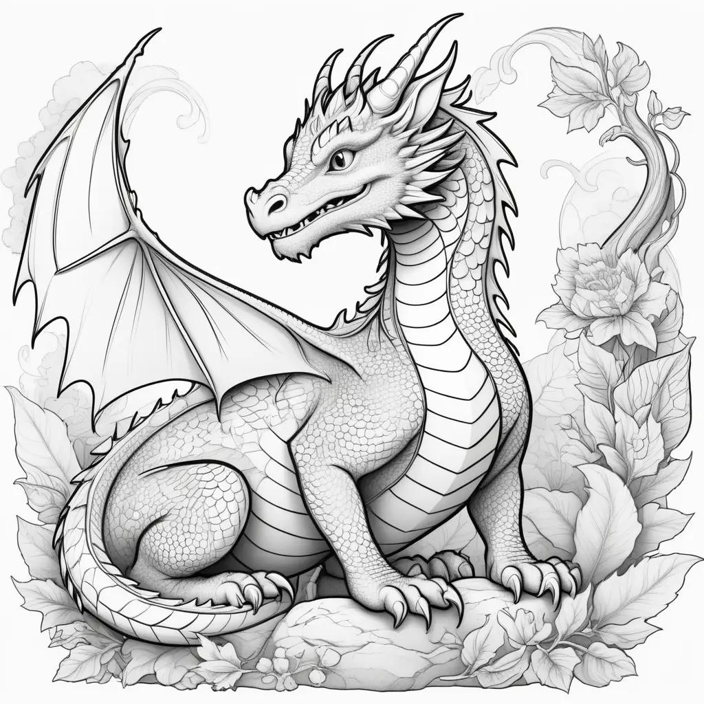 Black and white dragon print ready to color