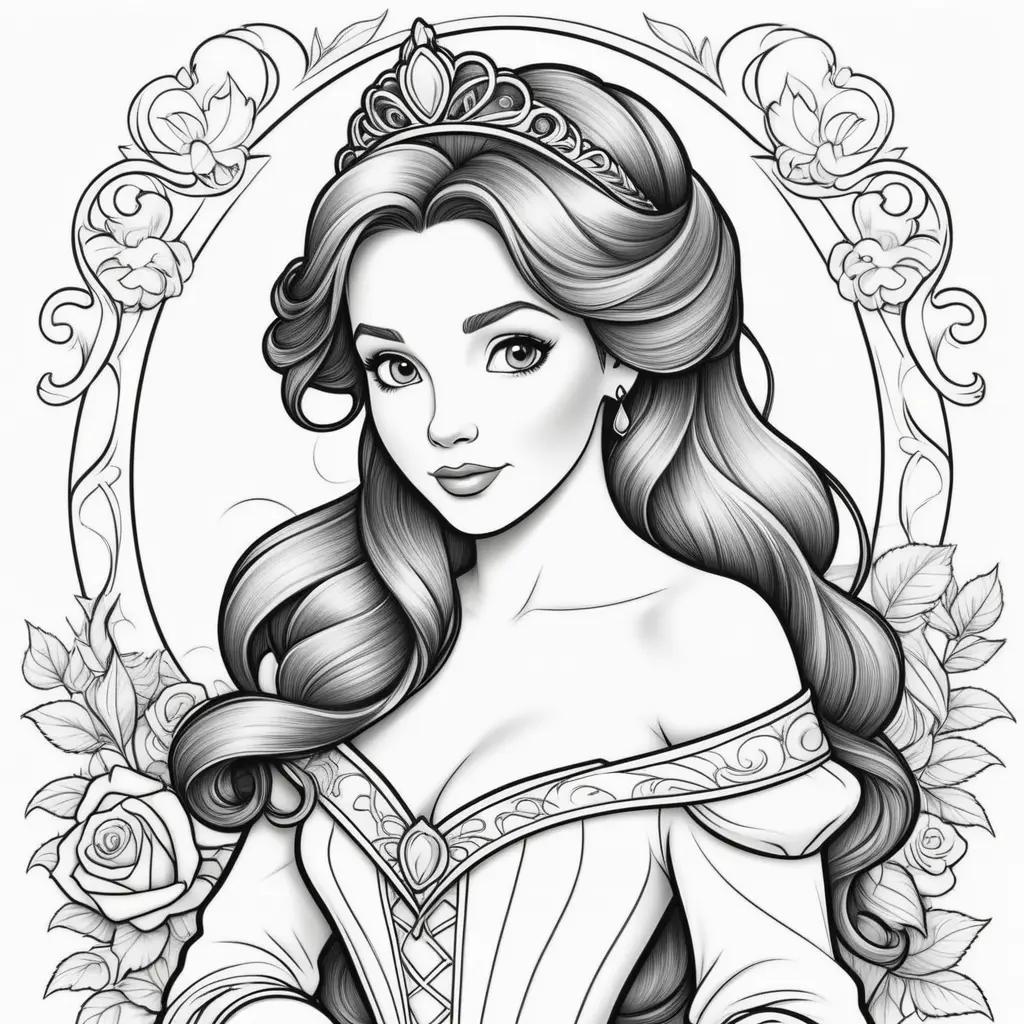 Black and white drawing of Belle, the princess