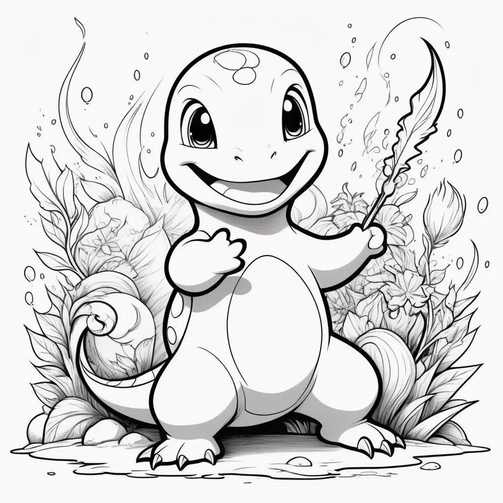 Black and white drawing of Charmander