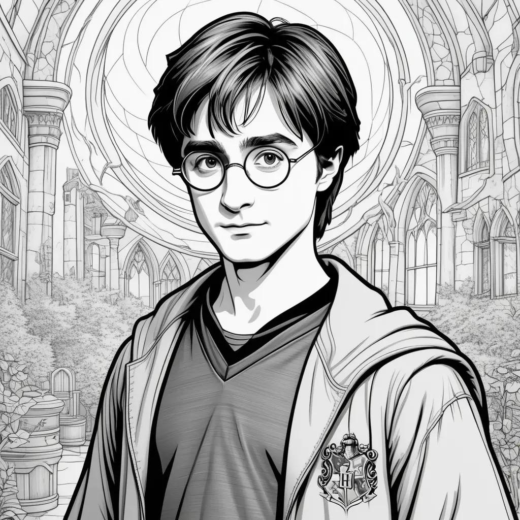 Black and white drawing of Harry Potter coloring pages